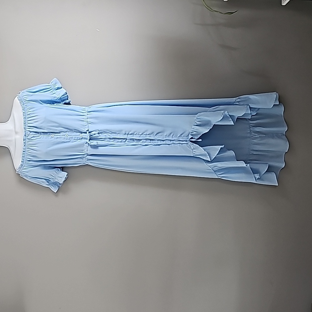 Beautifil Blue Summer Dress with Tie adjustable waist  and ruffles | Sz L